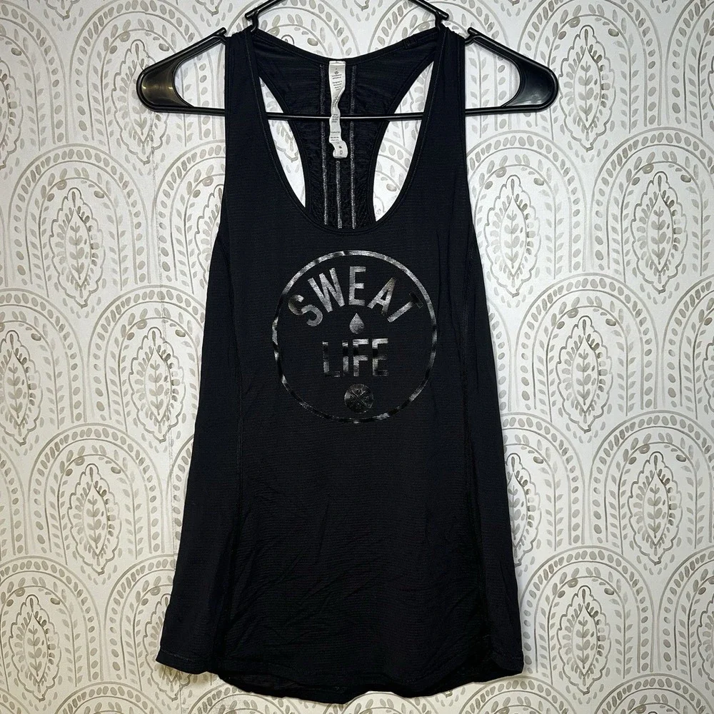 Lululemon RUNNER UP TANK - SWEAT LIFE, Black - Size 4 Women's Racer back